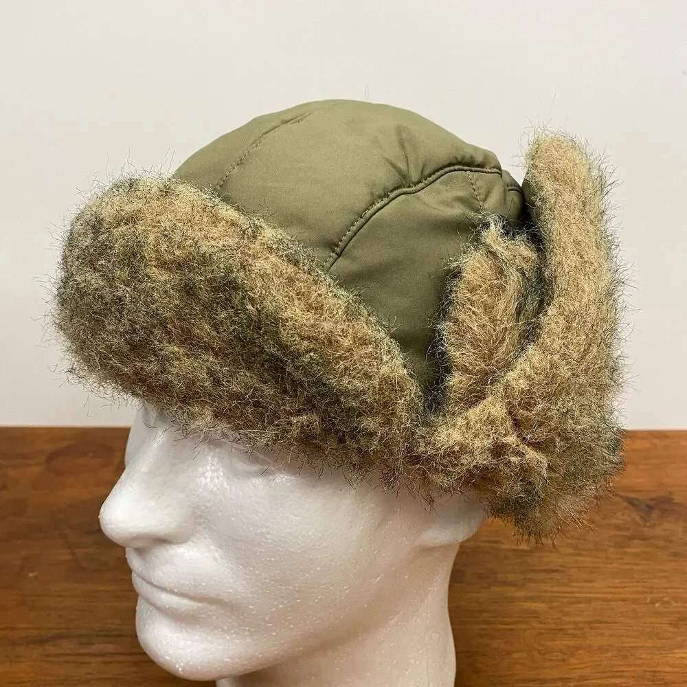 GAP Quilt Lined Tan Trapper Hat Faux Fur Accent Ear‎ Flaps Fudd Cap Unisex S / M